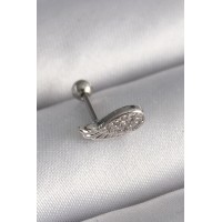 316L Çelik Gümüş Renk Zirkon Taşlı Kanat Tragus Piercing TJ-PR1269