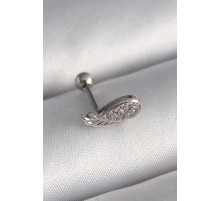 316L Çelik Gümüş Renk Zirkon Taşlı Kanat Tragus Piercing - TJ-PR1269