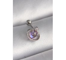 316L Çelik Gümüş Renk Mor Mineli Kalp Zirkon Taş Detay Tragus Piercing - TJ-PR1273