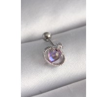 316L Çelik Gümüş Renk Mor Mineli Kalp Zirkon Taş Detay Tragus Piercing - TJ-PR1273