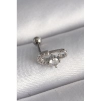 316L Çelik Gümüş Renk Zirkon Taşlı Toplu İğne Tragus Piercing TJ-PR1275