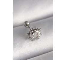 316L Çelik Gümüş Renk Zirkon Taşlı Güneş Tragus Piercing - TJ-PR1279