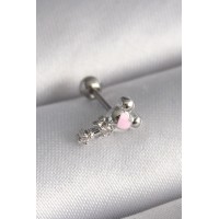 316L Çelik Gümüş Renk Zirkon Taş Detay Pembe Kalp İşleme Tragus Piercing TJ-PR1281
