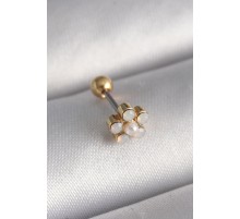 316L Çelik Gold Renk Zirkon Taşlı Çiçek Model Tragus Piercing - TJ-PR1282