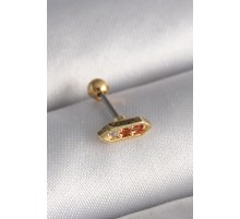 316L Çelik Gold Renk Turuncu Zirkon Taşlı Tragus Piercing - TJ-PR1284