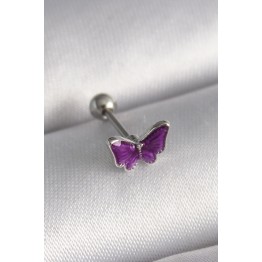 316L Çelik Gümüş Renk Mor Kelebek Model Tragus Piercing TJ-PR1287