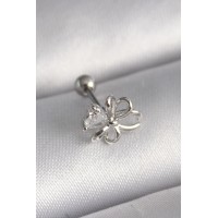 316L Çelik Gümüş Renk Zirkon Taş Detay Kurdele Model Tragus Piercing TJ-PR1289