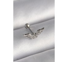 316L Çelik Gümüş Renk Zirkon Taş Detay Kanat Model Tragus Piercing - TJ-PR1291