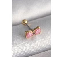 316L Çelik Gold Renk Pembe Fiyonk Model Tragus Piercing - TJ-PR1294
