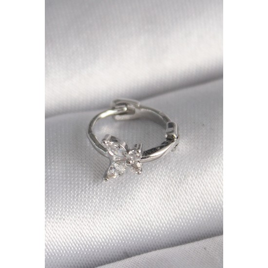 316L Çelik Gümüş Renk Zirkon Taşlı Kelebek Model Tragus Piercing - TJ-PR1321