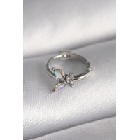 316L Çelik Gümüş Renk Zirkon Taşlı Kelebek Model Tragus Piercing - TJ-PR1327