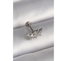 316L Çelik Gümüş Renk Dal Model Zirkon Taş Detaylı Tragus Piercing - TJ-PR1343