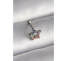 316L Çelik Gümüş Renk Renkli Zirkon Taşlı Yıldız Model Tragus Piercing - TJ-PR1355