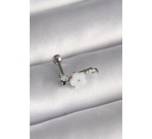 316L Çelik Gümüş Renk Zirkon Taş Detay Beyaz Çiçek Model Tragus Piercing - TJ-PR1357