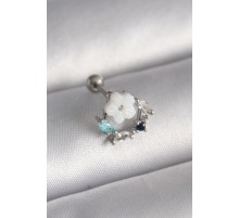 316L Çelik Gümüş Renk Zirkon Taş Detay Beyaz Çiçek Model Tragus Piercing - TJ-PR1359