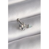316L Çelik Gümüş Renk Zirkon Taşlı Sallantı Kalp Detay Tragus Piercing TJ-PR1361