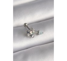 316L Çelik Gümüş Renk Zirkon Taşlı Sallantı Kalp Detay Tragus Piercing - TJ-PR1361