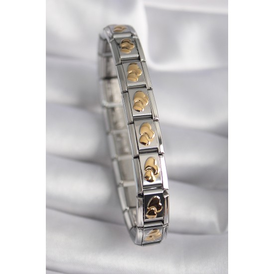 316L Çelik Gümüş Renk Gold Kalp İşleme Nomination Model Kadın Bileklik - TJ-BB6480