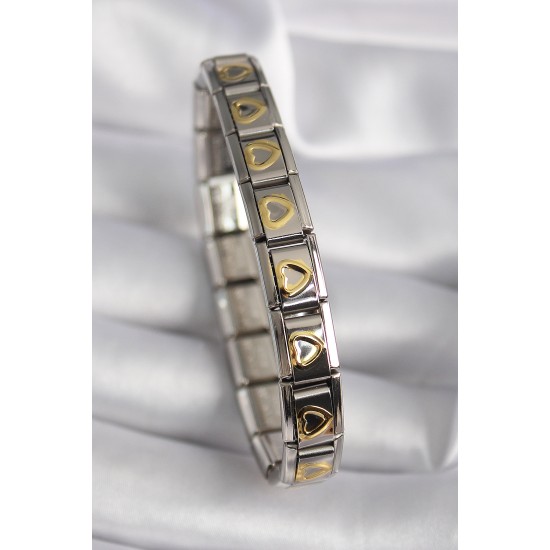 316L Çelik Gümüş Renk Gold Kalp İşleme Nomination Model Kadın Bileklik - TJ-BB6481