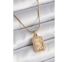 316L Çelik Gold Renk Zirkon Taşlı Yıldız İşleme Madalyon Kadın Kolye - TJ-BKO9520