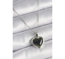 316L Çelik Gümüş Renk Yeşil Mineli Kalp Model Kadın Kolye - TJ-BKO9526