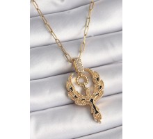 316L Çelik Gold Renk Zirkon Taşlı Anka Kuşu Model Kadın Kolye - TJ-BKO9528