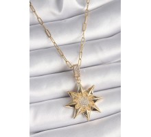 316L Çelik Gold Renk Zirkon Taşlı Kutup Yıldızı Model Kadın Kolye - TJ-BKO9532