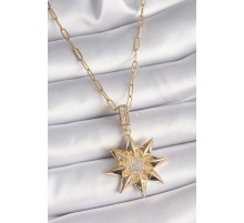 316L Çelik Gold Renk Zirkon Taşlı Kutup Yıldızı Model Kadın Kolye - TJ-BKO9532