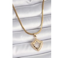 316L Çelik Gold Renk İtalyan Zincir Zirkon Taşlı Kutup Yıldız İşleme Kadın Kolye - TJ-BKO9536