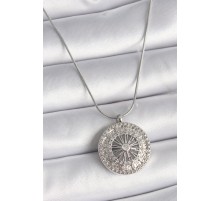 316L Çelik Gümüş Renk Zirkon Taşlı 12 Burç Madalyon Model Kadın Kolye - TJ-BKO9541