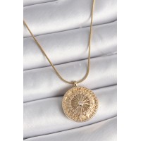316L Çelik Gold Renk Zirkon Taşlı 12 Burç Madalyon Model Kadın Kolye TJ-BKO9542
