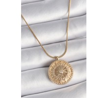 316L Çelik Gold Renk Zirkon Taşlı 12 Burç Madalyon Model Kadın Kolye - TJ-BKO9542
