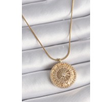 316L Çelik Gold Renk Zirkon Taşlı 12 Burç Madalyon Model Kadın Kolye - TJ-BKO9542