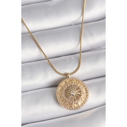 316L Çelik Gold Renk Zirkon Taşlı 12 Burç Madalyon Model Kadın Kolye TJ-BKO9542
