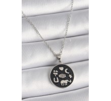 316L Çelik Gümüş Renk Siyah Renk Şans Kolyesi - TJ-BKO9546