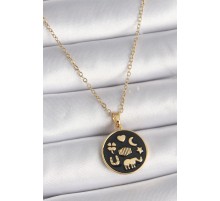 316L Çelik Gold Renk Siyah Şans Kolyesi - TJ-BKO9547