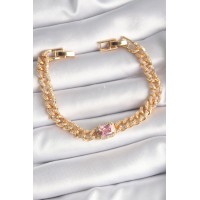 Pirinç Gold Renk Pembe Kare Zirkon Taşlı VIP Seri Kadın Bileklik - TJ-BB6488