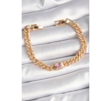 Pirinç Gold Renk Pembe Kare Zirkon Taşlı VIP Seri Kadın Bileklik - TJ-BB6488