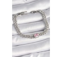 Pirinç Gümüş Renk Pembe Kare Zirkon Taşlı VIP Seri Kadın Bileklik - TJ-BB6489