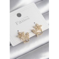 Pirinç Gold Renk Zirkon Taşlı Çiçek Model Kadın Küpe TJ-BKP9739