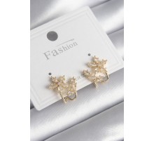 Pirinç Gold Renk Zirkon Taşlı Çiçek Model Kadın Küpe - TJ-BKP9739
