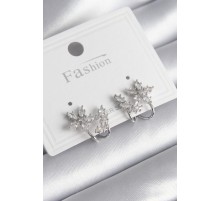 Pirinç Gümüş Renk Zirkon Taşlı Çiçek Model Kadın Küpe - TJ-BKP9740