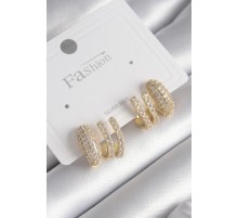 Pirinç Gold Renk Zirkon Taşlı Kadın Küpe - TJ-BKP9743