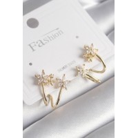 Pirinç Gold Renk Zirkon Taşlı Çiçek Model Kadın Küpe TJ-BKP9745
