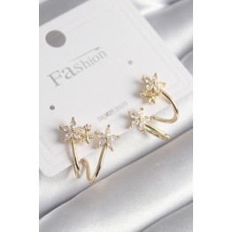 Pirinç Gold Renk Zirkon Taşlı Çiçek Model Kadın Küpe TJ-BKP9745