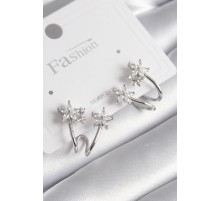 Pirinç Gümüş Renk Zirkon Taşlı Çiçek Model Kadın Küpe - TJ-BKP9746