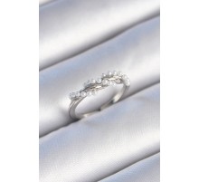 Pirinç Gümüş Renk Sarmal İnci Model Kadın Yüzük - TJ-BYK3437