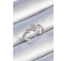 Pirinç Gümüş Renk İncili Yonca Model Zirkon Taş Detaylı Kadın Yüzük - TJ-BYK3439