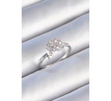 Pirinç Gümüş Renk Zirkon Taşlı Kadın Yüzük - TJ-BYK3443