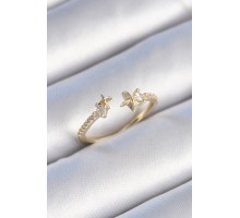 Pirinç Gold Renk Zirkon Taş Detay Yıldız Model Kadın Yüzük - TJ-BYK3446